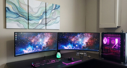 ATDEC AWMS-2-5940 solution for two side-by-side 34-inch monitors in gaming setup