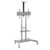ATDEC Black AD-TVAC-CM-B camera mount on silver TV cart with adjustable height settings easily.