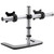 ATDEC Dual monitor silver VFS-DH stand with adjustable arms and black accents.