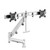 ATDEC AWMS-RHXB White tandem crossbar monitor mount holds two 27" displays with adjustable arms and handle.
