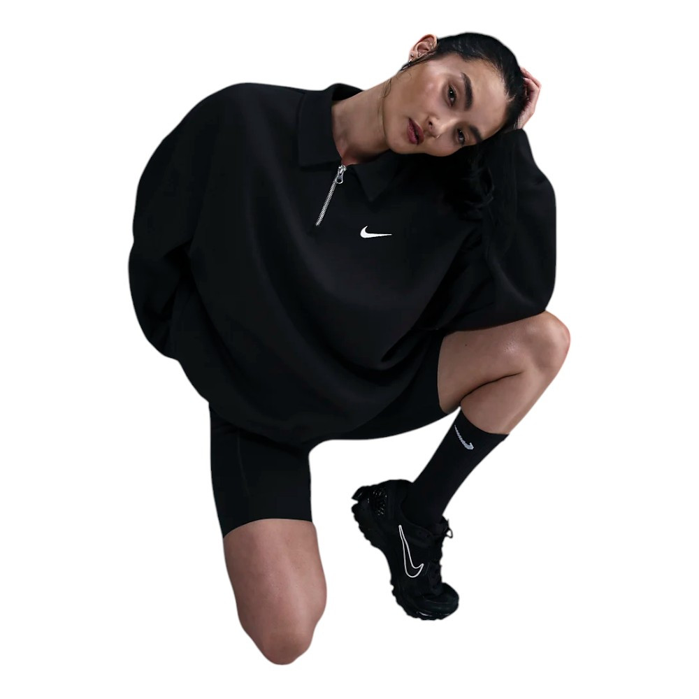Nike Women's Black Oversized Short-Zip Fleece