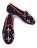 By Paige Needlepoint Shoes Fleur de Lis on Navy Needlepoint Women's Loafer