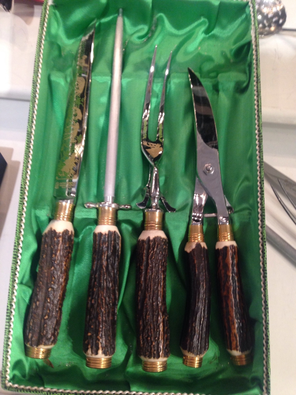 4 Piece Antique Solingen Germany Carving Set with Box