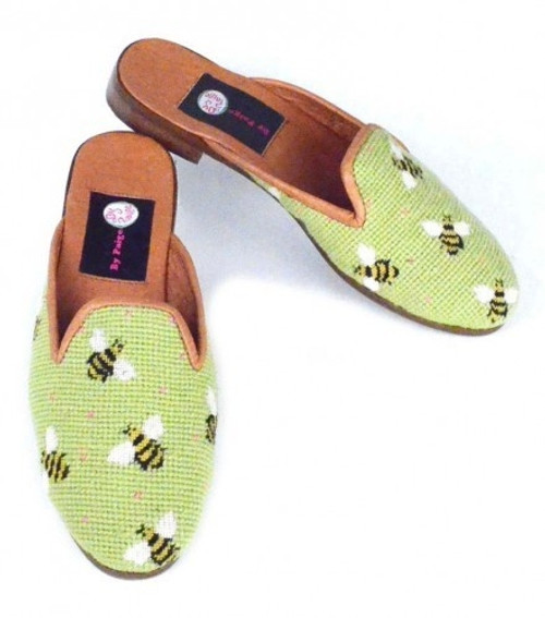 By Paige Women's Needlepoint Mule in Bees on Lime