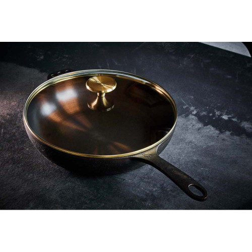 Smithey Deep Cast Iron Skillet with Glass Lid, 11-Inch