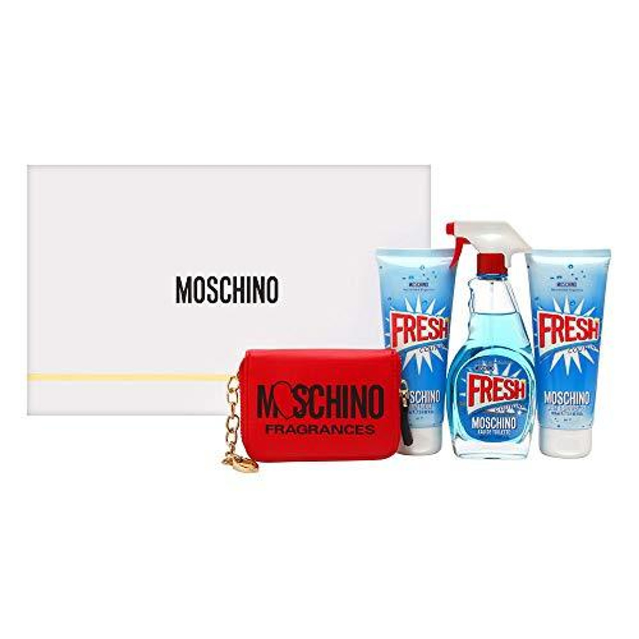 Moschino Fresh Couture Gift Set 100ml EDT + Body Lotion 100ml + Shower Gel 100ml + Bag