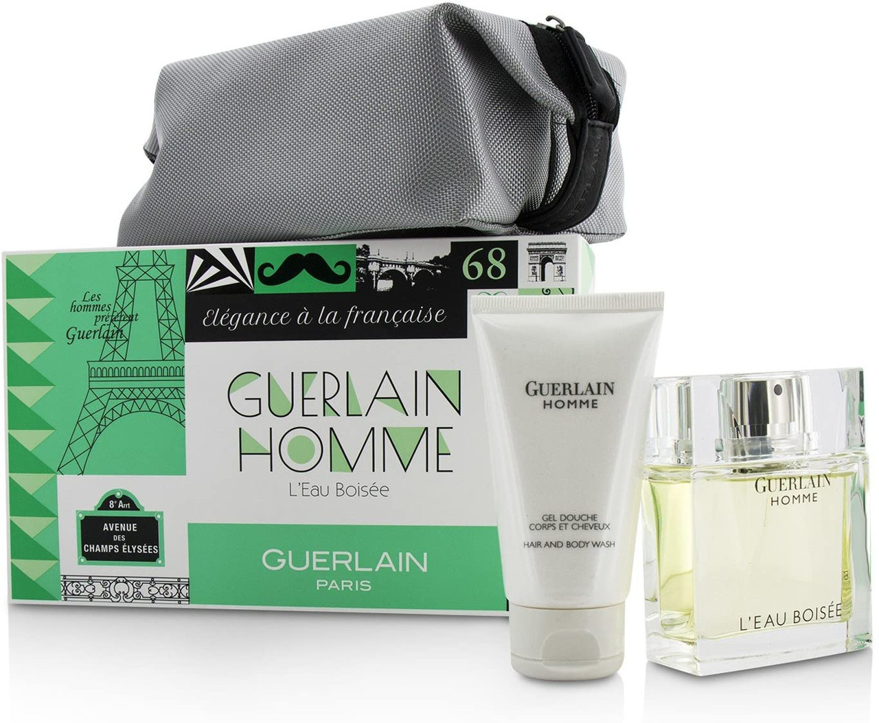 Guerlain Homme L'eau Boisee Gift Set 80ml EDT + 75ml Body Wash + Pouch