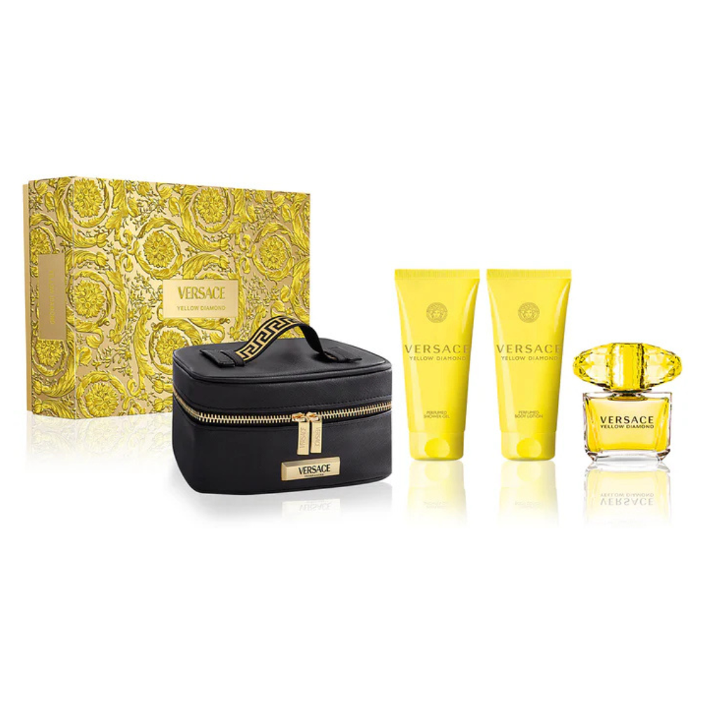 Versace Yellow Diamond Gift Set EDT Spray 90ml + Shower Gel 100ml + Body Lotion 100ml + Pouch