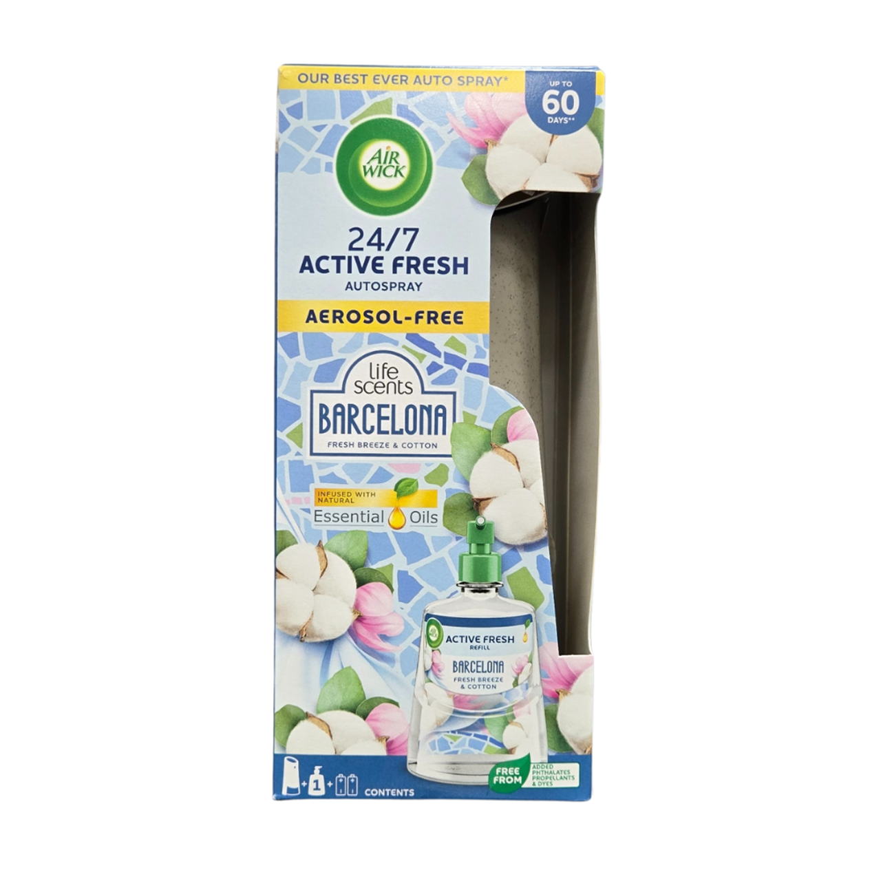 Air Wick Air Freshner Barcelona Fresh Breeze & Cotton 24/7 Active Fresh kit 204ml