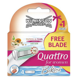 Wilkinson Sword Quattro for Women Bikini Papaya & Pearl Complex with Aloe (4 Blades)