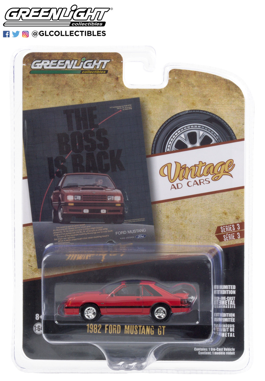 diecast masters mustang on 1 64 Vintage Ad Cars Series 3 1982 Fox Body Ford Mustang Gt The Boss Is Back Town And Country Toys