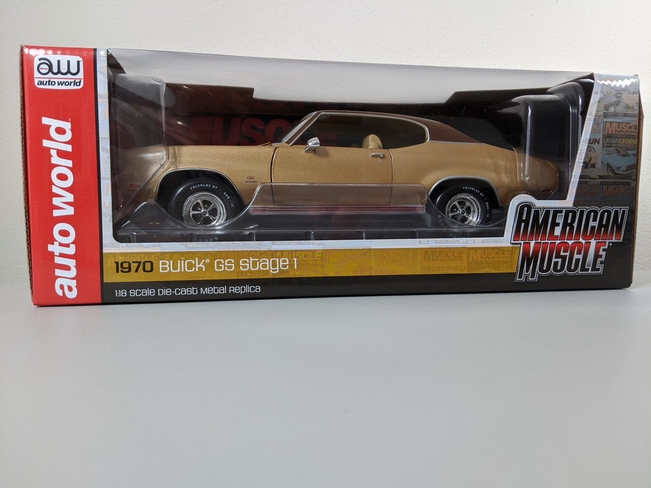 1:18 1970 Buick GS Stage1, Gold, Brown Hardtop - Featured In Hemmings  Muscle Machines by Auto World