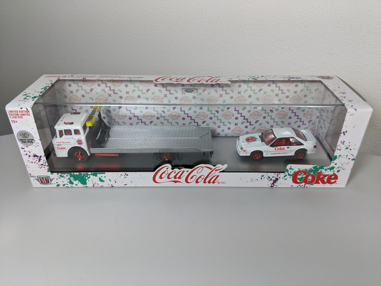 1:64 1990 Ford C-8000 u0026 1990 Ford Fox Body Mustang GT w/Coca-Cola Graphics  Auto Hauler Chase Edition by M2
