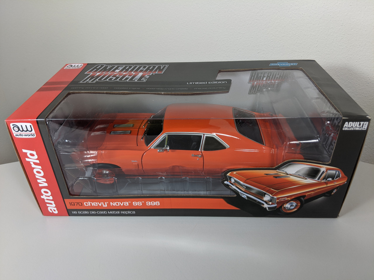 1:18 1970 Chevy Nova SS 396 Hugger Orange by Auto World - Town and