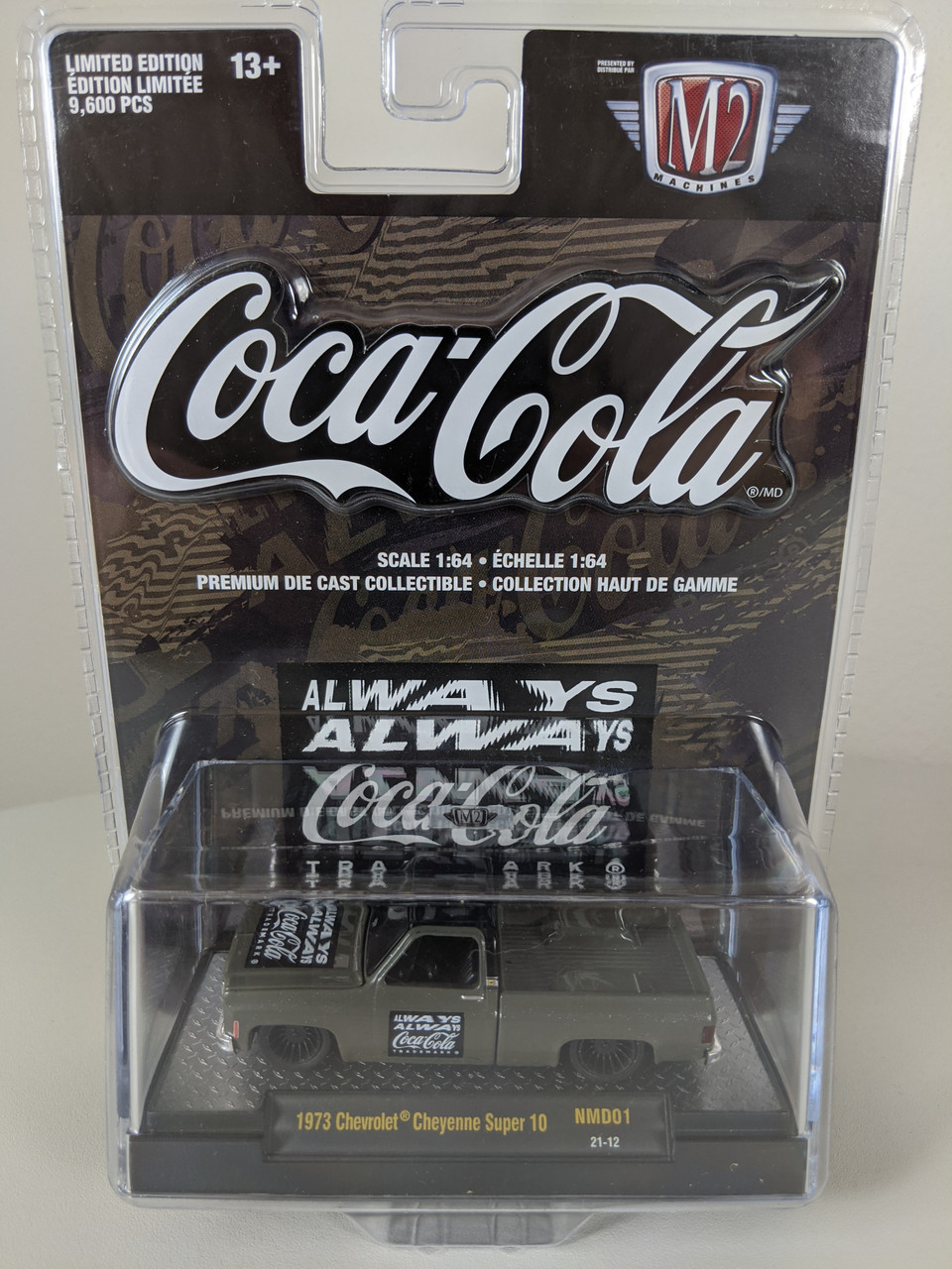 1:64 1973 Chevrolet Cheyenne Super 10 Square Body, Grey-Green with Coca  Cola graphics by M2