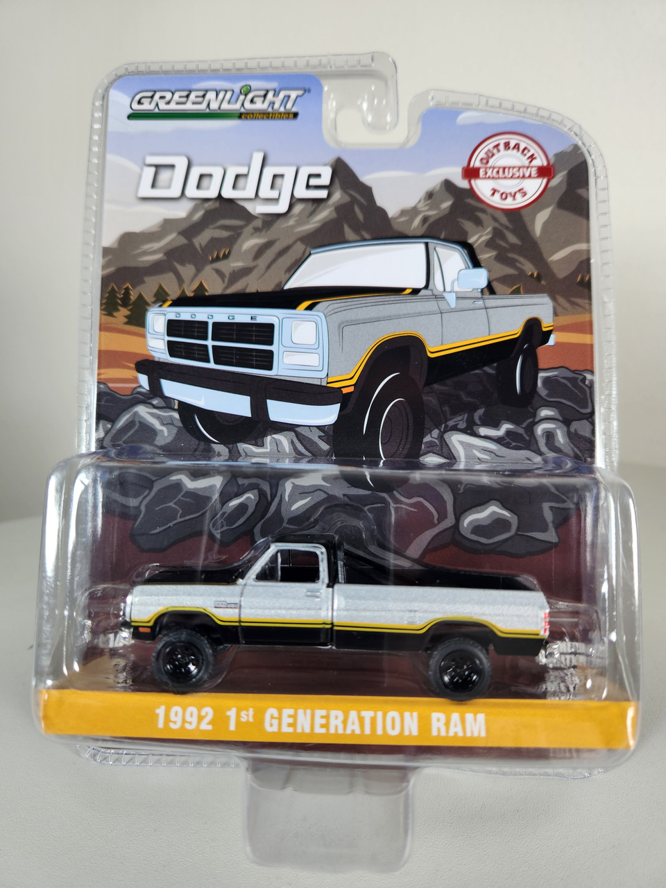 1:64 1992 1st Generation Dodge Ram, Lifted, Silver & Black, Outback Toys  Exclusive by GreenLight - Town and Country Toys