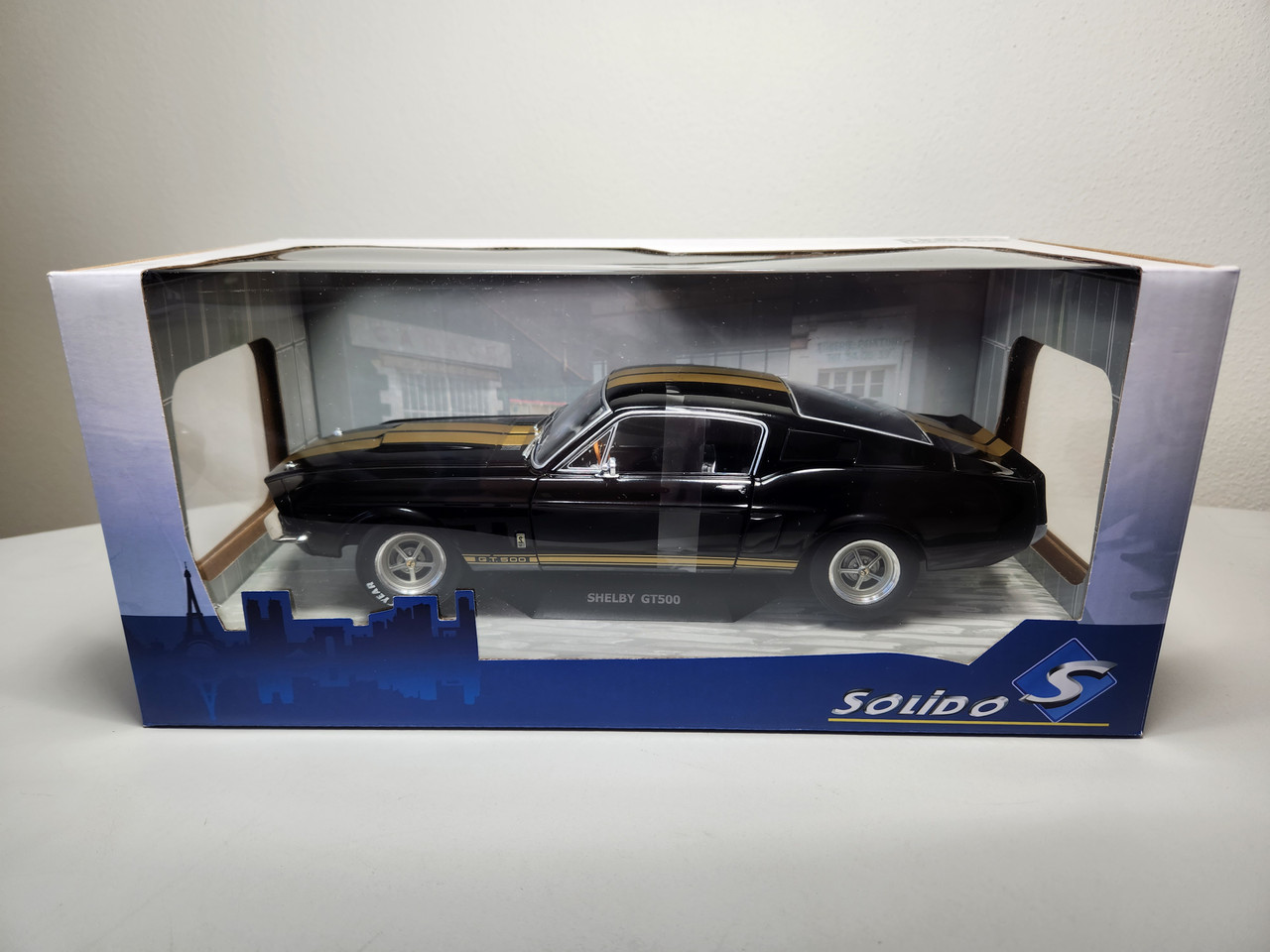 1:18 1967 Shelby GT500 Black with Gold Stripes by Solido - Town and Country  Toys