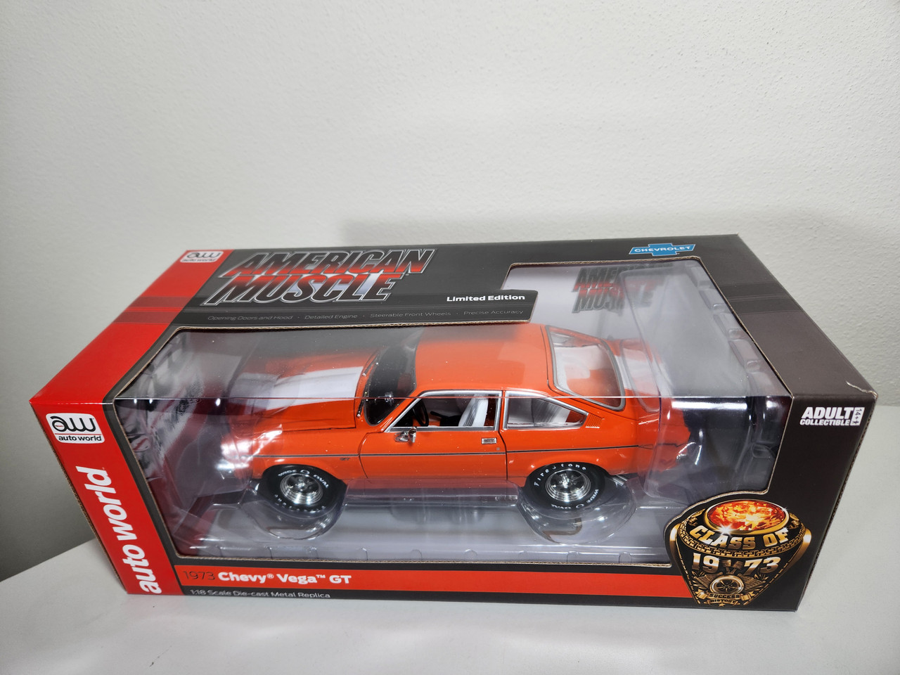1:18 1973 Chevy Vega GT, Bright Orange by Auto World - Town and
