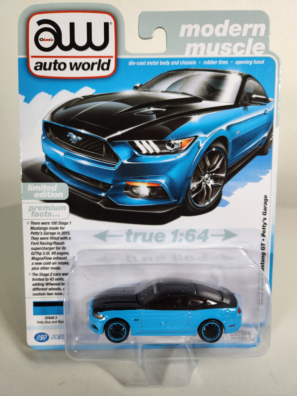 1:64 2015 Ford Mustang GT Petty's Garage, Petty Blue with Black