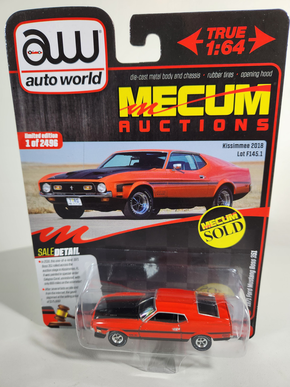 1:64 1971 Ford Mustang Boss 351, Calypso Coral by Auto World