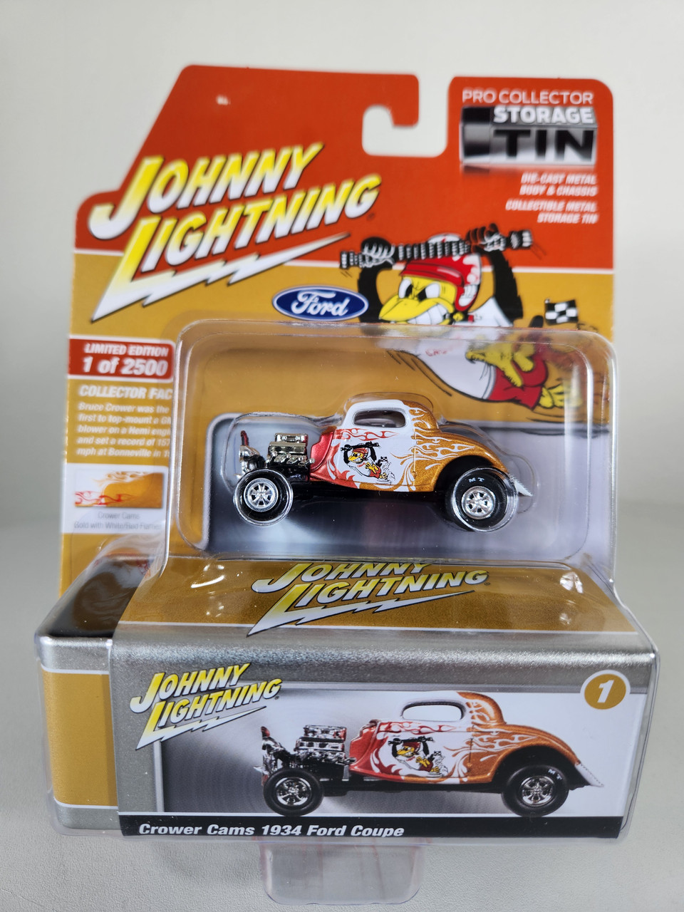 1:64 Crower Cams 1934 Ford Coupe, Gold with White and Red Flames