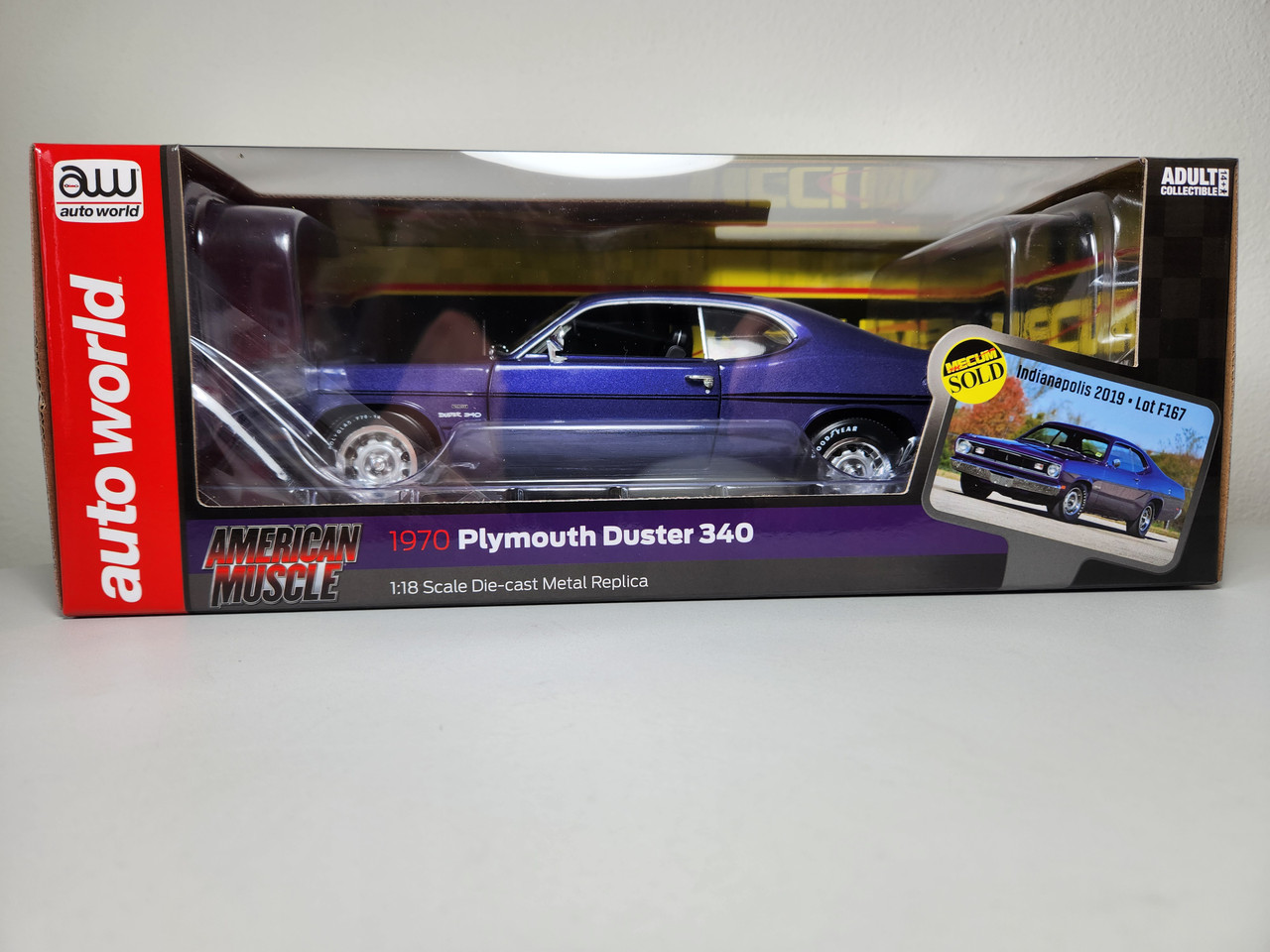 1:18 1970 Plymouth Duster 340, Plum Crazy, MECUM Auctions, by Auto