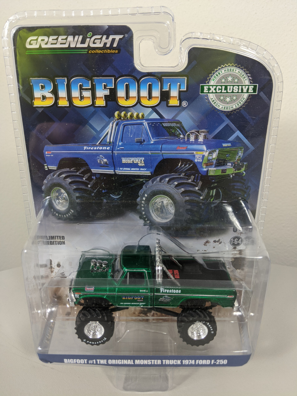 1:64 Bigfoot #1 The Original Monster Truck (1979) - 1974 Ford F-250 Monster  Truck (Hobby Exclusive) - Green Machine