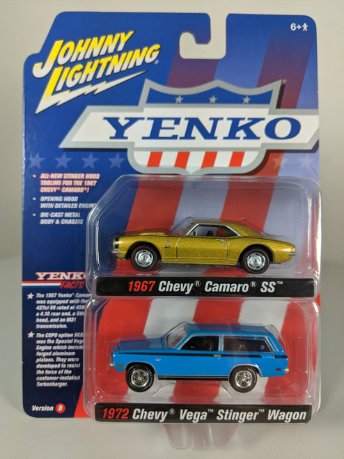 1:64 1967 Camaro SS, in Gold & 1972 Vega Stinger Wagon, in Blue, Yenko 2 Pack by Johnny Lightning