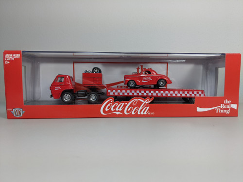 1:64 1969 Dodge L600 & 1941 Willys Coupe, Coca Cola the Real Thing! Auto Hauler by M2
