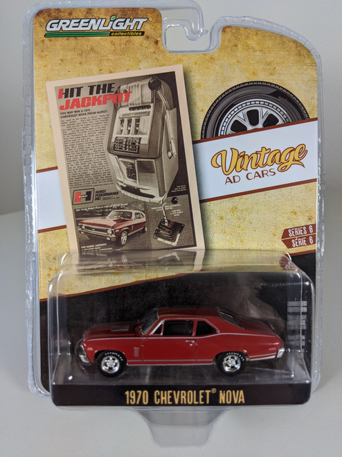 1:64 Vintage Ad Cars Series 6 - 1970 Chevrolet Nova, Maroon, “Hit The Jackpot. The Hurst Jackpot!”
