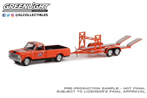 1:64 Hitch & Tow Series 26 - 1968 Chevrolet C-10 STP with Bed Cover and STP Tandem Car Trailer 