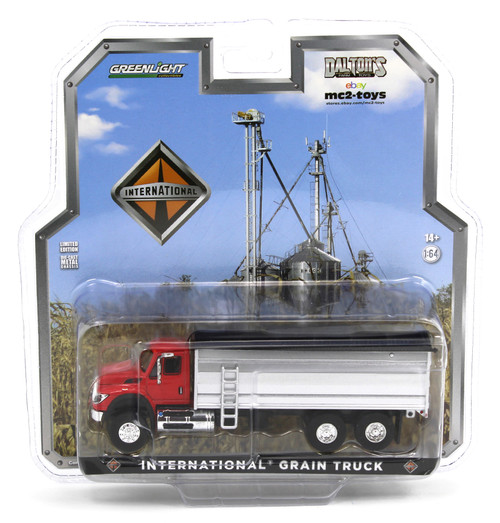 1:64 International WorkStar Grain Truck with Red Cab, Silver Grain Box, and Tandem Axle