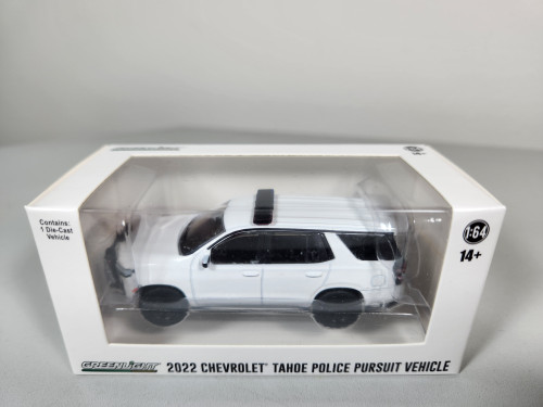 1:64 Hot Pursuit - 2022 Chevrolet Tahoe Police Pursuit Vehicle (PPV) - White (Hobby Exclusive) with Light Bar