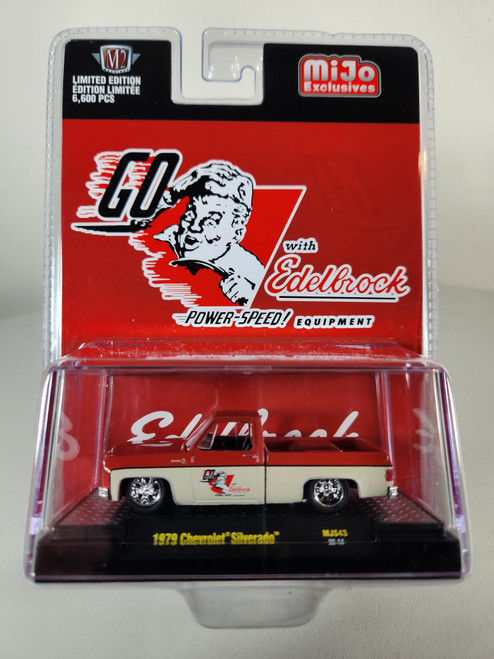 1:64 1979 Chevrolet Silverado Red/Cream, Go with Edelbrock, Lowered Square Body M&J Exclusive by M2