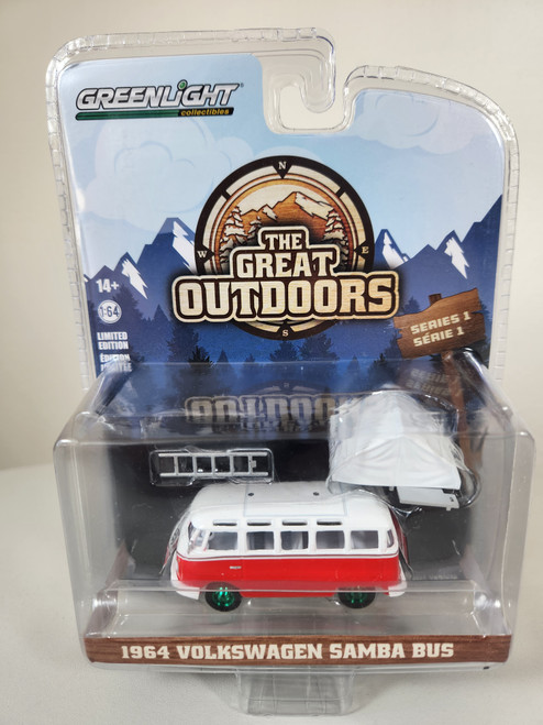 1:64 The Great Outdoors Series 1 - 1964 Volkswagen Samba Bus with Camp'otel Cartop Sleeper Tent Green Machine