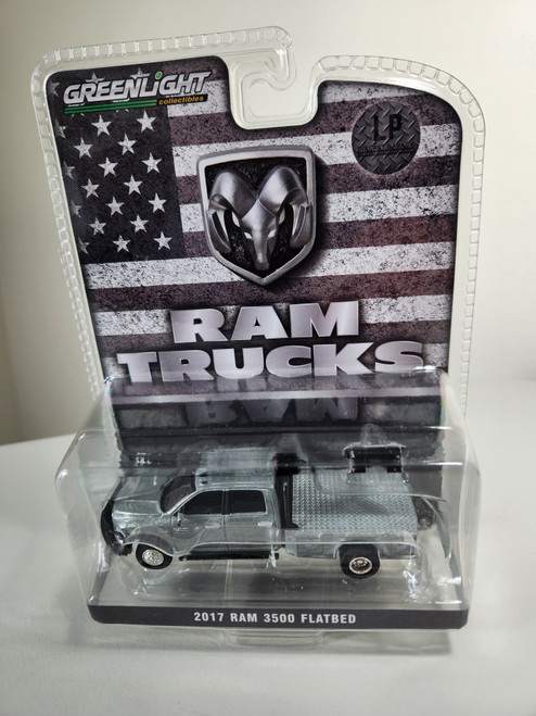 1:64 2017 Ram 3500 Dually with Flatbed, Raw Chase, Green Machine Edition, LP Diecast Garage Exclusive by GreenLight