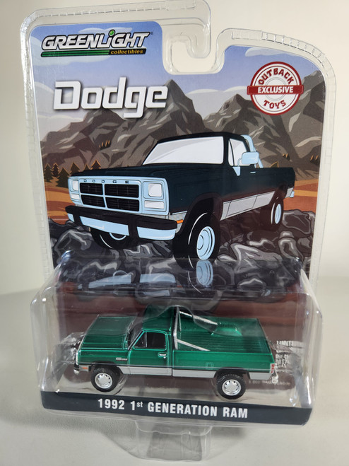 1:64 1992 1st Generation Dodge Ram, Lifted, Green & Silver, Outback Toys Exclusive Green Machine by GreenLight