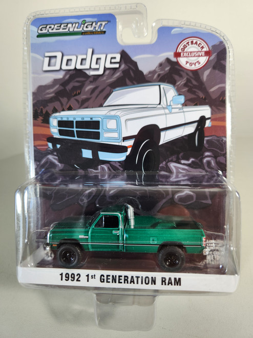 1:64 1992 1st Generation Dodge Ram, White Pulling Truck, Outback Toys Exclusive Green Machine by GreenLight