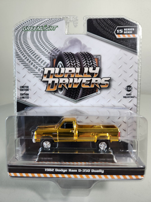 1:64 Dually Drivers Series 15 - 1982 Dodge Ram D350 Dually - Construction Yellow Anodized Chrome Chase Edition