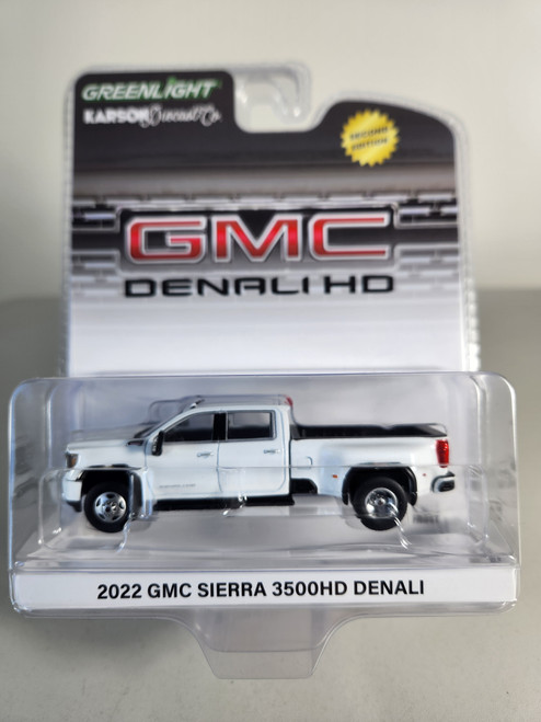 1:64 2022 GMC Sierra 3500HD Denali Dually - White Frost (2nd Edition), Karson Diecast Exclusive by GreenLight