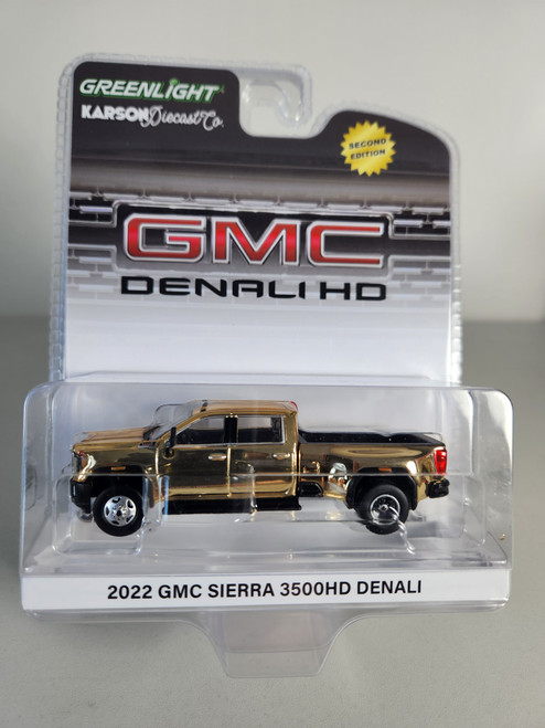 1:64 2022 GMC Sierra 3500HD Denali Dually - Gold Chrome Chase (2nd Edition), Karson Diecast Exclusive by GreenLight