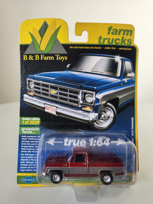 1:64 1978 Chevy Silverado K10 Fleetside Dark Red & Silver, Square Body, Chase Edition, B&B Farm Toys Exclusive by Auto World