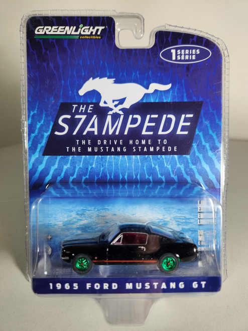 1:64 The Drive Home to the Mustang Stampede Series 1 - 1965 Ford Mustang GT - Raven Black with Red Stripes Green Machine