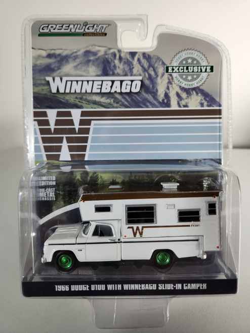 1:64 1966 Dodge D-100 with Winnebago Slide-In Camper (Hobby Exclusive) Green Machine