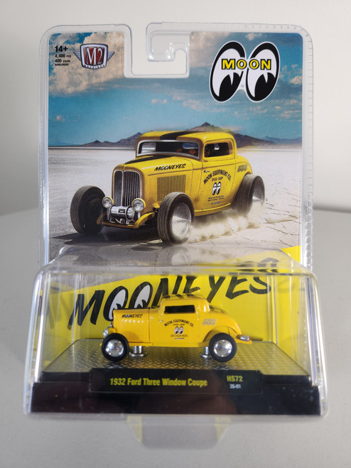1:64 1932 Ford Three Window Coupe, Yellow, Moon Eyes, M&J Exclusive by M2