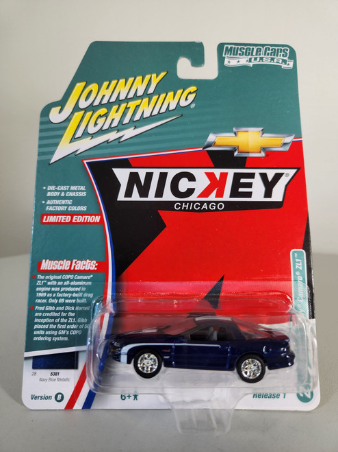 1:64 2002 Nickey Chevy Camaro ZL1, Navy Blue Metallic, Muscle Cars USA by Johnny Lightning