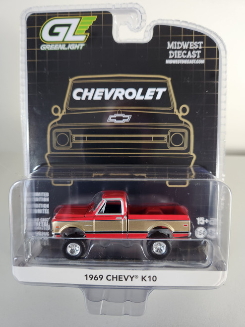 1:64 1969 Chevy K10 4x4 Square Body, Lifted, Red & Gold, Midwest Diecast Exclusive by GreenLight