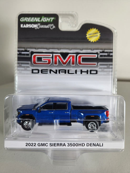 1:64 2022 GMC Sierra 3500HD Denali Dually - Pacific Blue Metallic 2nd Edition, Karson Diecast Exclusive by GreenLight