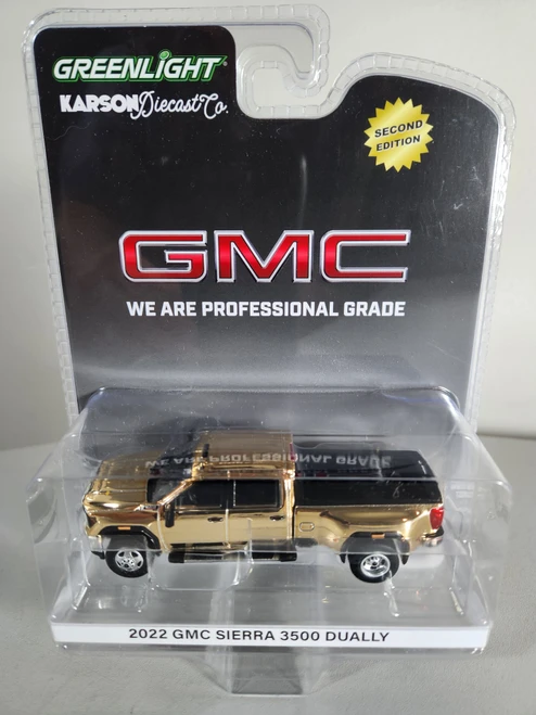 1:64 2022 GMC Sierra 3500 Dually - Gold Chrome Chase (2nd Edition), Karson Diecast Exclusive by GreenLight