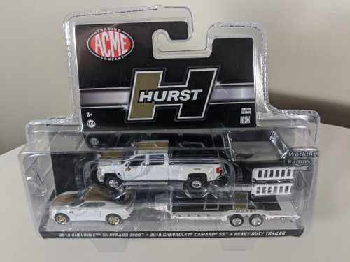 1:64 2018 Chevrolet 3500 Dually with 2018 Camaro SS and HD Trailer - Hurst Performance - ACME Exclusive